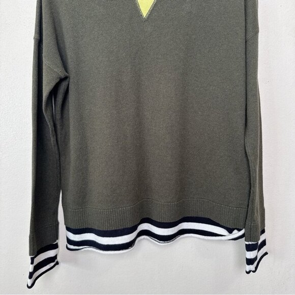 Lisa Todd Womens Small Cashmere Crew Neck Striped Dark Green Sweater - Picture 14 of 15